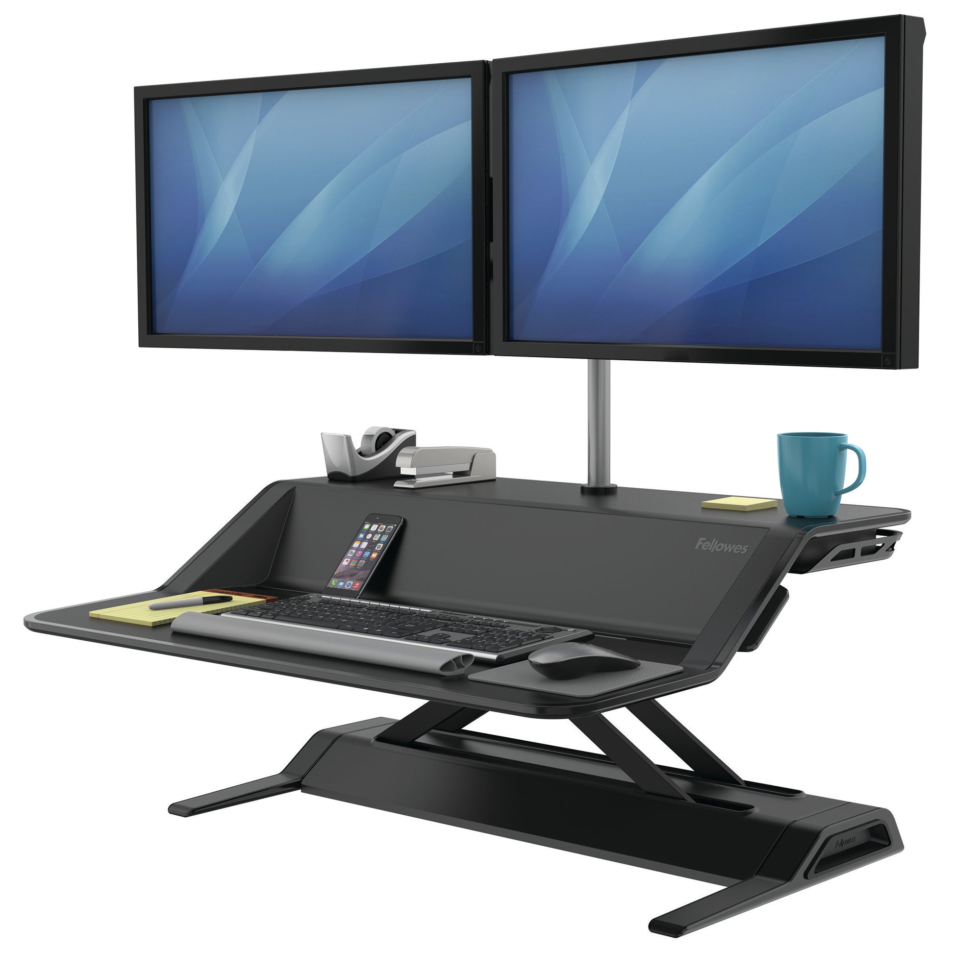 BUY FELLOWES LOTUS Sit Stand Workstation with FREE SHIPPING 7901 black dual monitor arm