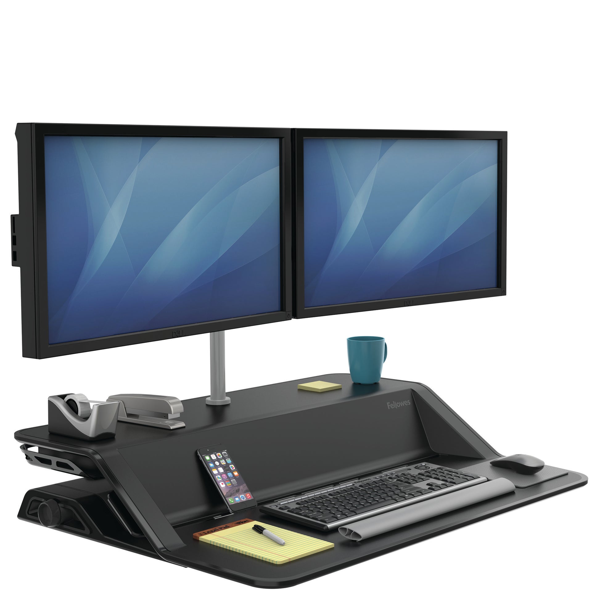 BUY FELLOWES LOTUS Sit Stand Workstation with FREE SHIPPING 7901 black dual monitor arm