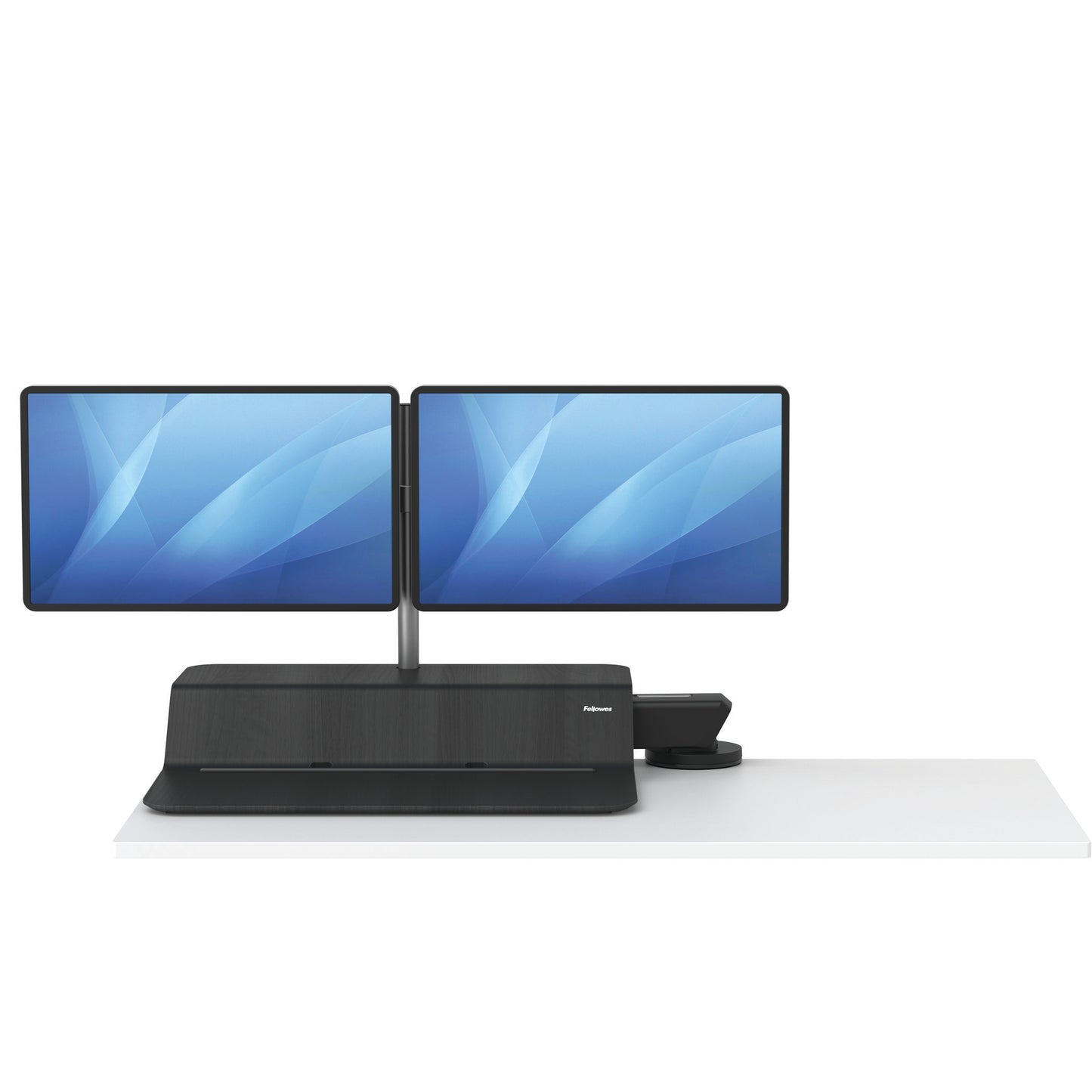 BUY FELLOWES® LOTUS™ RT SIT STAND WORKSTATION with FREE SHIPPING. Available in black with a double monitor arm. Hight adjustable Desk converter 8081601