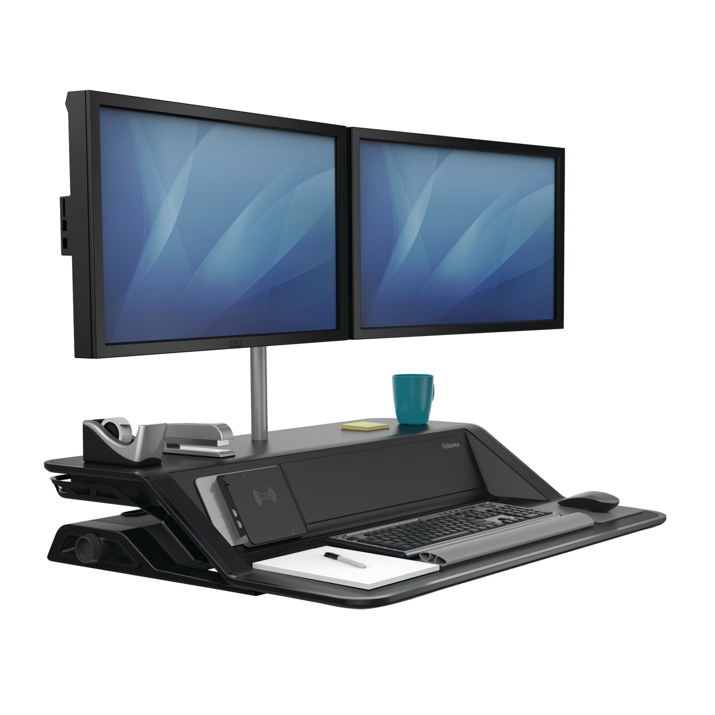 BUY FELLOWES LOTUS DX sit stand workstation FREE SHIPPING 8082101 black dual monitor arm