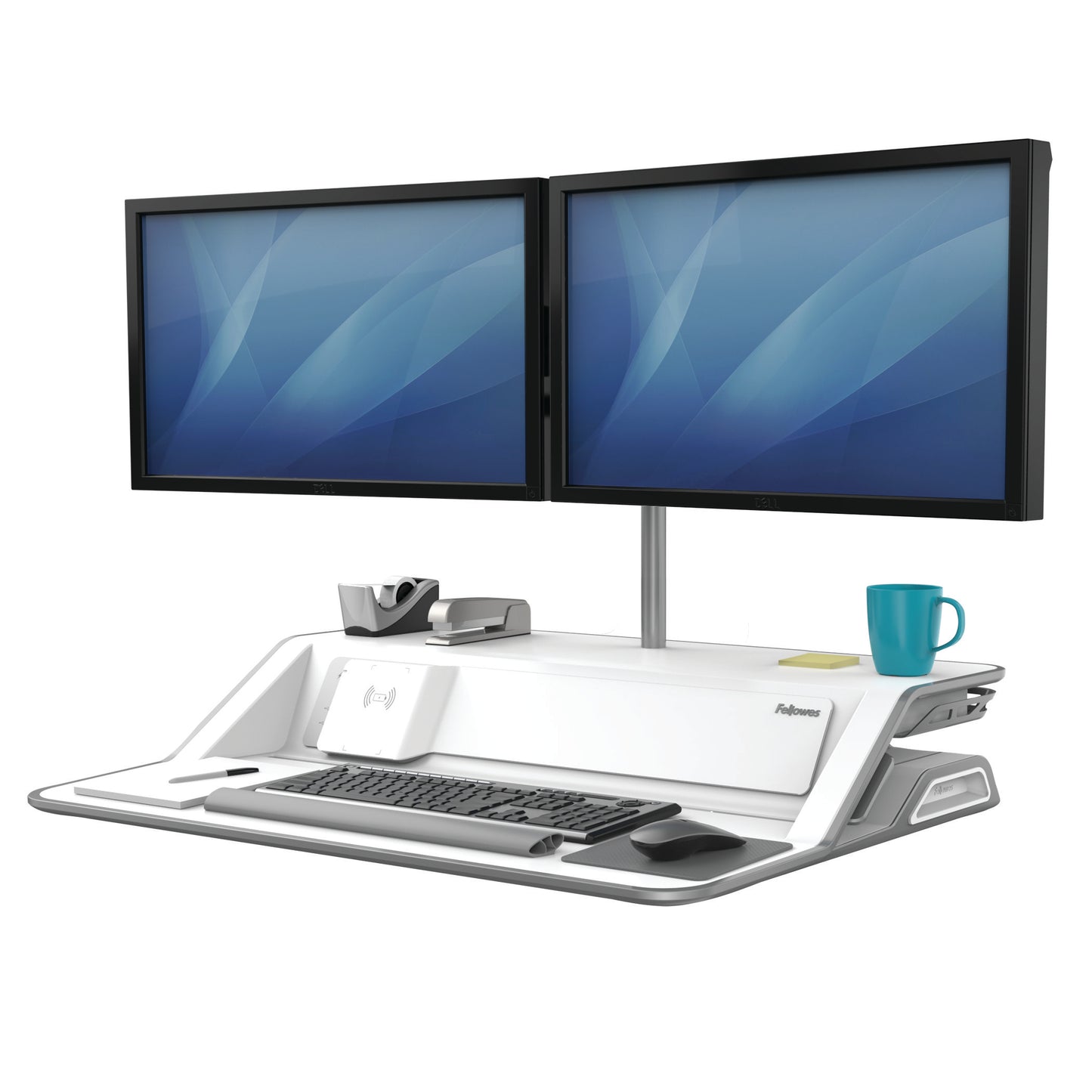 BUY FELLOWES LOTUS DX sit stand workstation FREE SHIPPING 8082201 white dual monitor arm