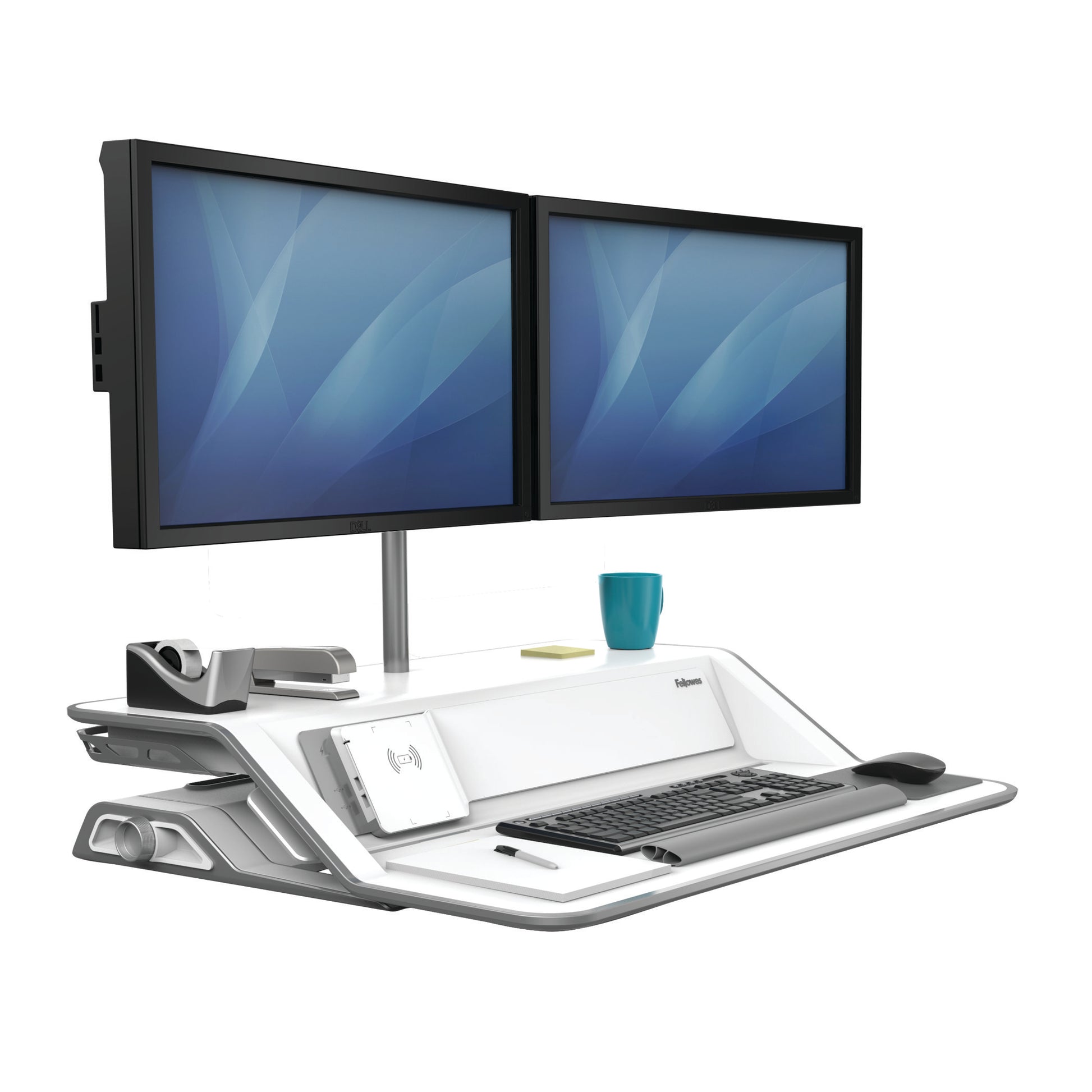 BUY FELLOWES LOTUS DX sit stand workstation FREE SHIPPING 8082201 white dual monitor arm