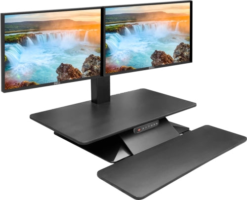 Buy Standesk Memory Desk Converter black or white with a single monitor backet, double monitor backet or triple monitor backet. Standing desk, sit stand desk, height adjustable desk, desktop riser. Office desk or for your home office. Desks for Backs. Standesk from Office Portfolio. Shop online home & office ergonomic furniture and supplies. Standing desks, stand up desk, office workstation, office furniture, sit & stand desks.