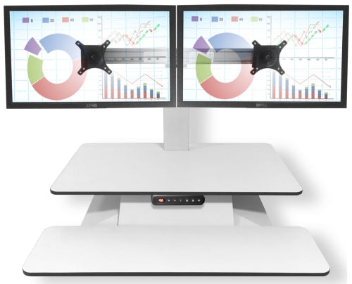 Buy Standesk Memory Desk Converter black or white with a single monitor backet, double monitor backet or triple monitor backet. Standing desk, sit stand desk, height adjustable desk, desktop riser. Office desk or for your home office. Desks for Backs. Standesk from Office Portfolio. Shop online home & office ergonomic furniture and supplies. Standing desks, stand up desk, office workstation, office furniture, sit & stand desks.