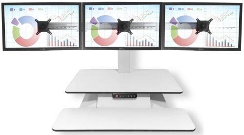 Buy Standesk Memory Desk Converter black or white with a single monitor backet, double monitor backet or triple monitor backet. Standing desk, sit stand desk, height adjustable desk, desktop riser. Office desk or for your home office. Desks for Backs. Standesk from Office Portfolio. Shop online home & office ergonomic furniture and supplies. Standing desks, stand up desk, office workstation, office furniture, sit & stand desks.