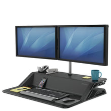 Load image into Gallery viewer, BUY FELLOWES LOTUS Sit Stand Workstation with FREE SHIPPING 7901 black dual monitor arm