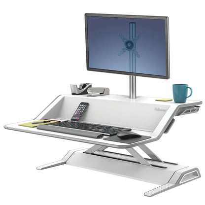 BUY FELLOWES LOTUS Sit Stand Workstation with FREE SHIPPING 9901 white single monitor arm