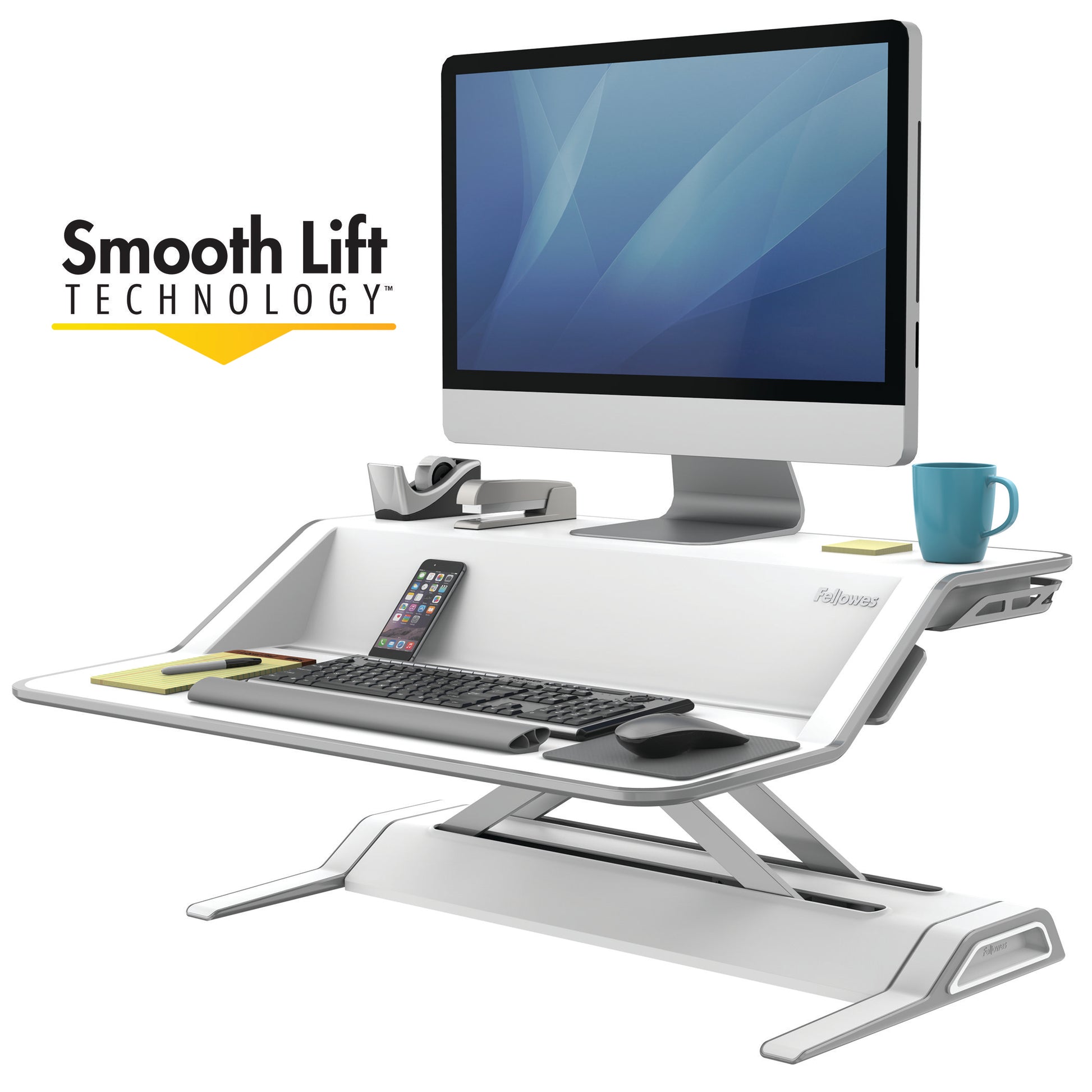BUY FELLOWES LOTUS Sit Stand Workstation with FREE SHIPPING 9901 white smooth lift technology