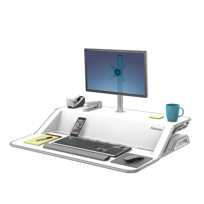 BUY FELLOWES LOTUS Sit Stand Workstation with FREE SHIPPING 9901 white single monitor arm