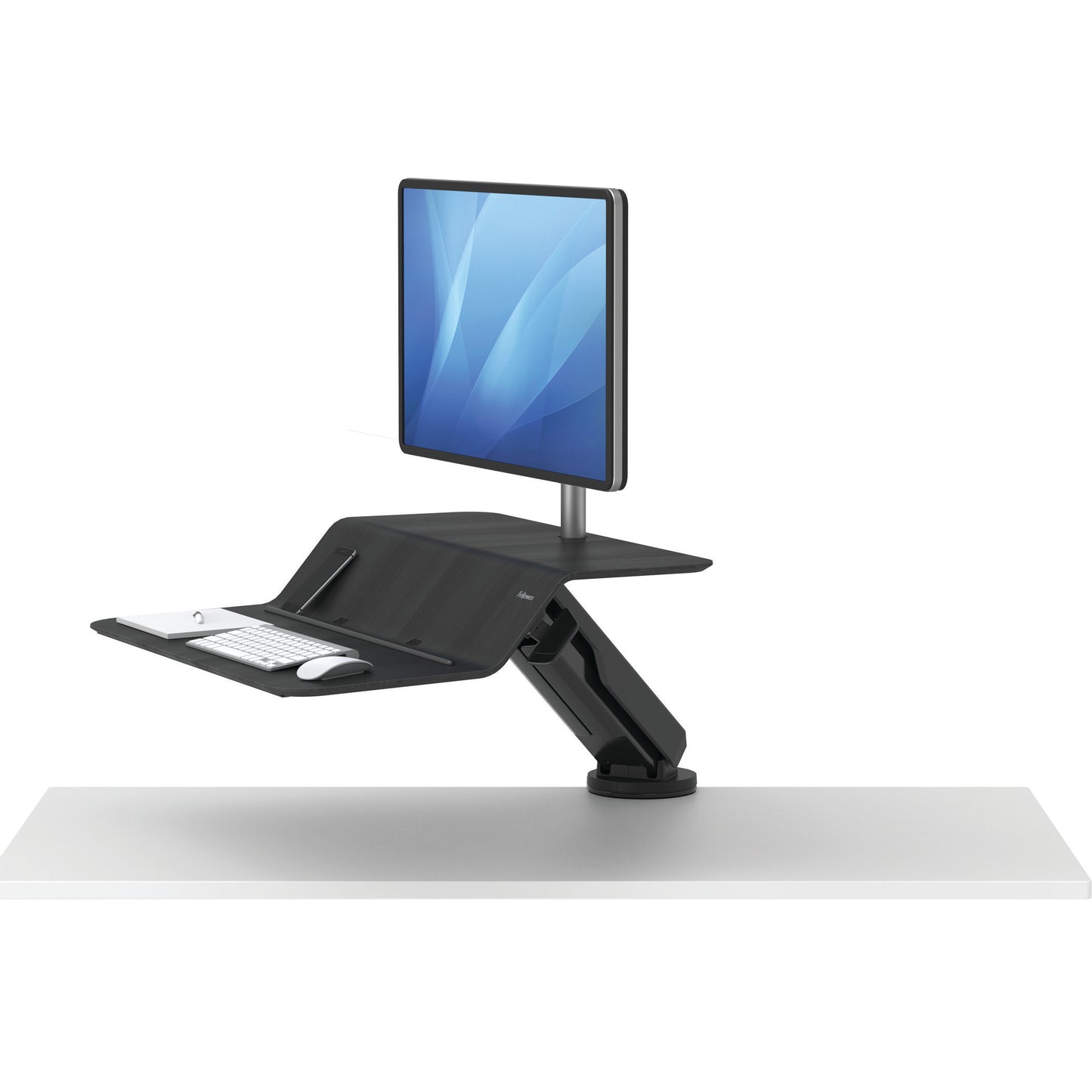 BUY FELLOWES® LOTUS™ RT SIT STAND WORKSTATION with FREE SHIPPING. Available in black with a single monitor arm. Hight adjustable Desk converter 8081501 
