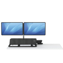 Load image into Gallery viewer, BUY FELLOWES® LOTUS™ RT SIT STAND WORKSTATION with FREE SHIPPING. Available in black with a double monitor arm. Hight adjustable Desk converter 8081601 