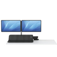 Load image into Gallery viewer, BUY FELLOWES® LOTUS™ RT SIT STAND WORKSTATION with FREE SHIPPING. Available in black with a double monitor arm. Hight adjustable Desk converter 8081601 