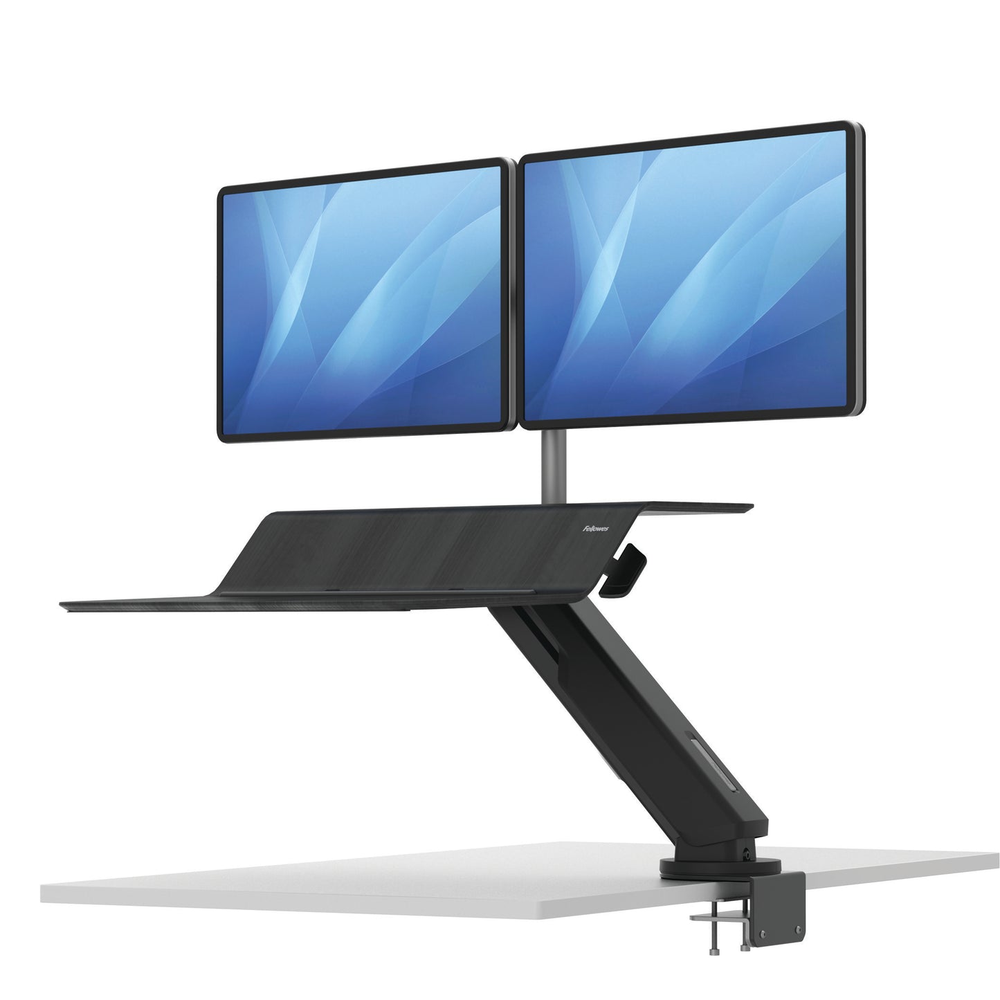 BUY FELLOWES® LOTUS™ RT SIT STAND WORKSTATION with FREE SHIPPING. Available in black with a double monitor arm. Hight adjustable Desk converter 8081601 
