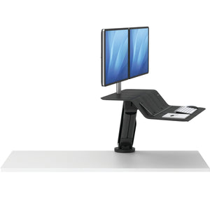 BUY FELLOWES® LOTUS™ RT SIT STAND WORKSTATION with FREE SHIPPING. Available in black with a double monitor arm. Hight adjustable Desk converter 8081601 