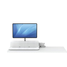 Load image into Gallery viewer, BUY FELLOWES® LOTUS™ RT SIT STAND WORKSTATION with FREE SHIPPING. Available in white with a single monitor arm. Hight adjustable Desk converter 8081701 