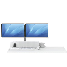 Load image into Gallery viewer, BUY FELLOWES® LOTUS™ RT SIT STAND WORKSTATION with FREE SHIPPING. Available in white with a double monitor arm. Hight adjustable Desk converter 8081801
