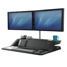 Load image into Gallery viewer, BUY FELLOWES LOTUS DX sit stand workstation FREE SHIPPING 8082101 black dual monitor arm