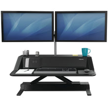 Load image into Gallery viewer, BUY FELLOWES LOTUS DX sit stand workstation FREE SHIPPING 8082101 black dual monitor arm