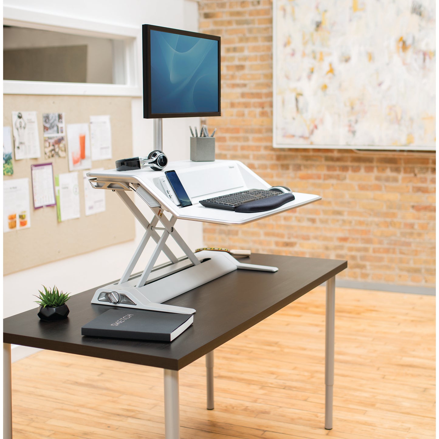 BUY FELLOWES LOTUS DX sit stand workstation FREE SHIPPING 8082201 white single monitor arm