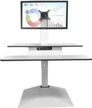 Load image into Gallery viewer, Buy Standesk Memory Desk Converter black or white with a single monitor backet, double monitor backet or triple monitor backet. Standing desk, sit stand desk, height adjustable desk, desktop riser. Office desk or for your home office. Desks for Backs. Standesk from Office Portfolio. Shop online home &amp; office ergonomic furniture and supplies. Standing desks, stand up desk, office workstation, office furniture, sit &amp; stand desks.