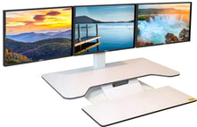 Load image into Gallery viewer, Buy Standesk Pro Memory Desk Converter workstation/desktop risers with FREE SHIPPING white triple monitor bracket