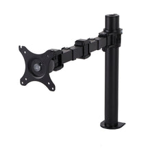 Load image into Gallery viewer, Buy Rapidline Revolve Single Monitor Arm FREE SHIPPING RMA1 BL Perfect to use with our range of Standing Desks and Desk Converters! Liberate your worktop space and improve posture with a Revolve pole mounted single monitor arm. With 360 degrees horizontal adjustment and cable management within the pole. Colour: Black