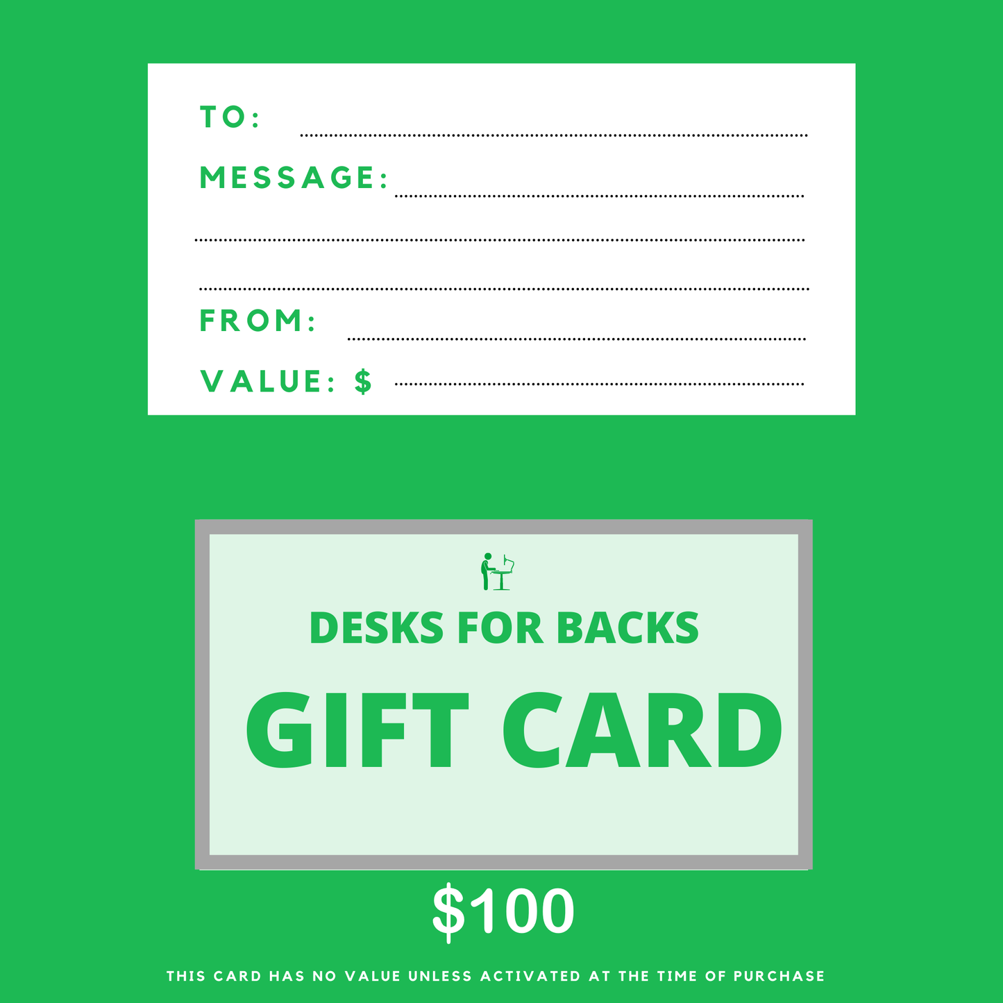 Desks for backs gift card $100