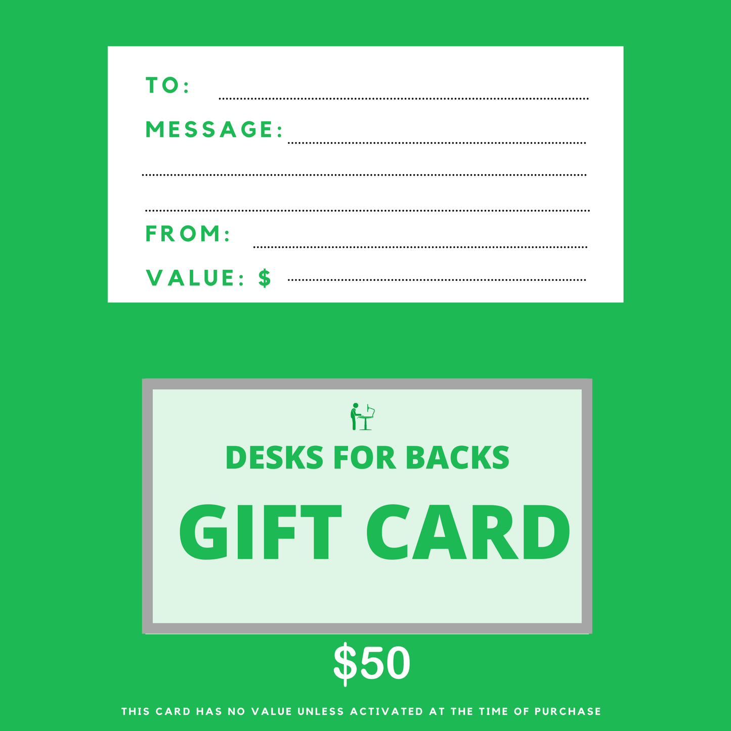 Desks for backs gift card $50