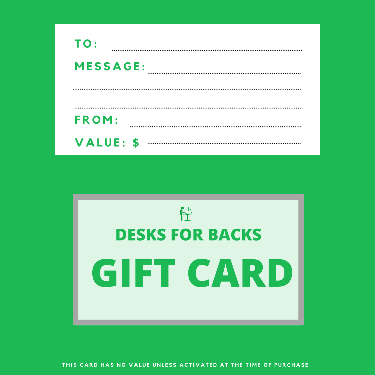 Desks for backs gift card